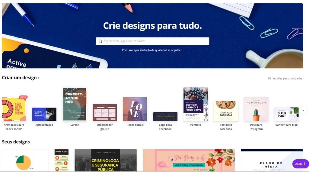 Aplicativo canva. Utilizado para criar designs para tudo